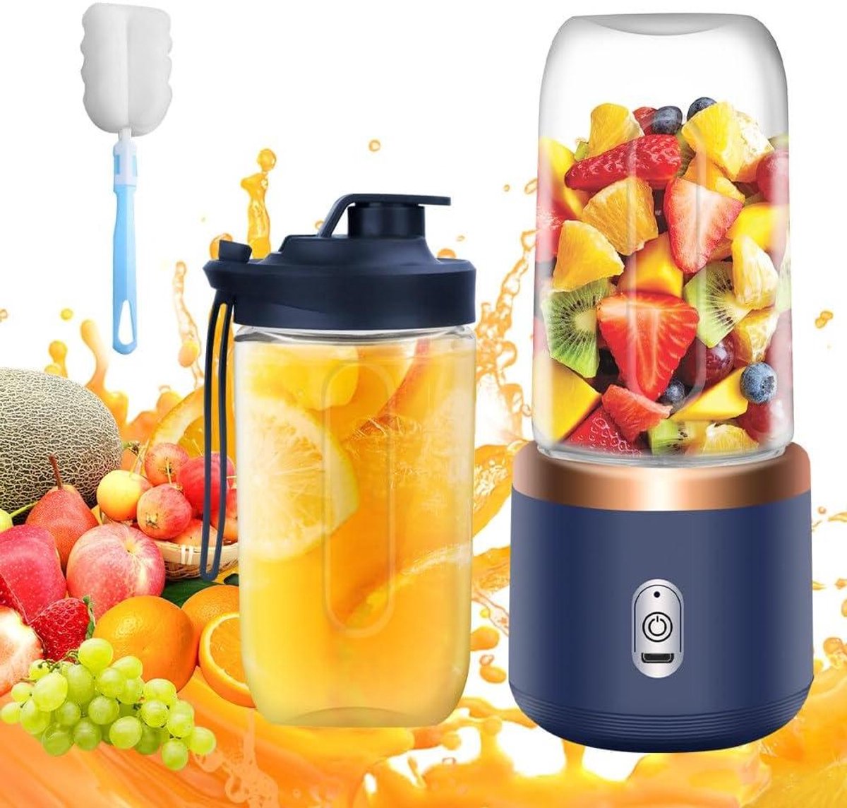 Draagbare Blender Smoothie Maker Onderweg Mixen 6 Roestvrijstalen Messen 400 ml Capaciteit Blauw