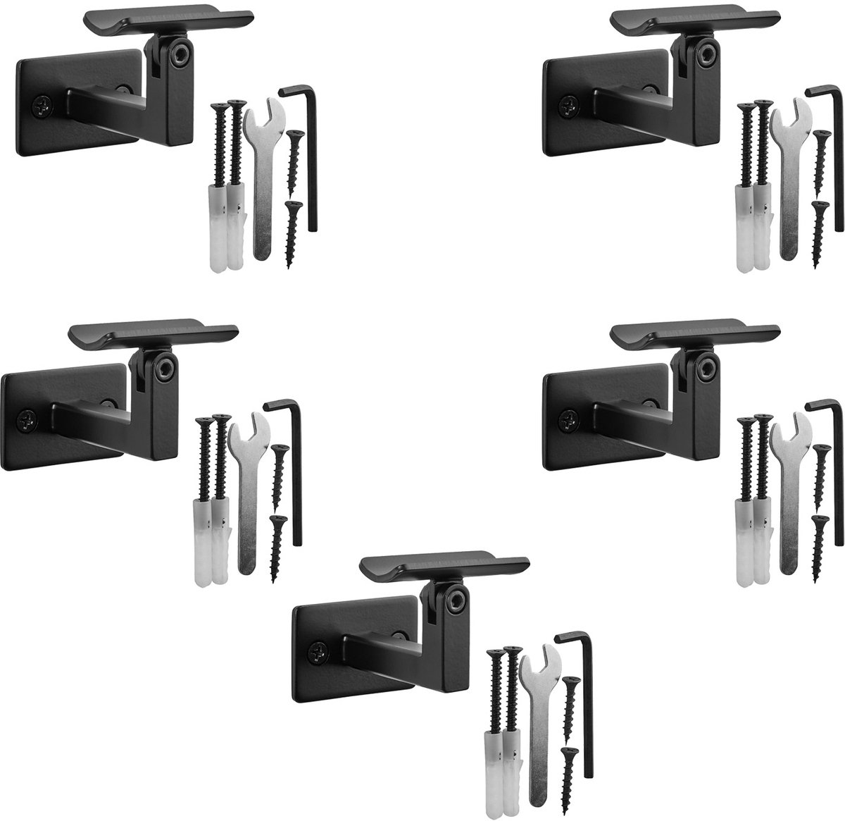 SOTECH Set van 5 leuninghouder FORGE 90° verstelbaar voor Ø 45 mm ronde leuningen (58 x 76 x 61 mm staal zwart poedercoating) voor een exacte aanpassing aan traphellingen en montagesituaties