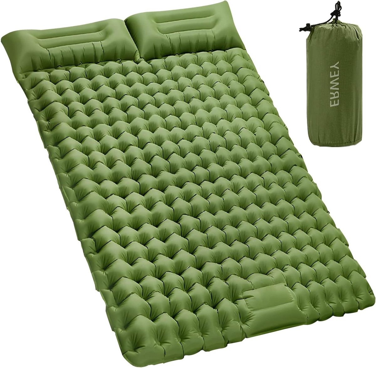 Kampeer mat - Slaapmat luchtbed - Buiten slapen - Zelfopblazend met voetpomp - 200 x 135 cm - Groen