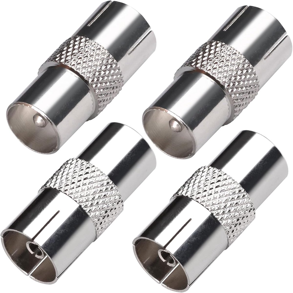 SnelShoppen - Coaxiale Plug, Antenne Plug, TV Plug naar Bus Adapter, 4 Stuks, Zilver, Voor Antenne Kabel, Satelliet Kabel, RF Adapter