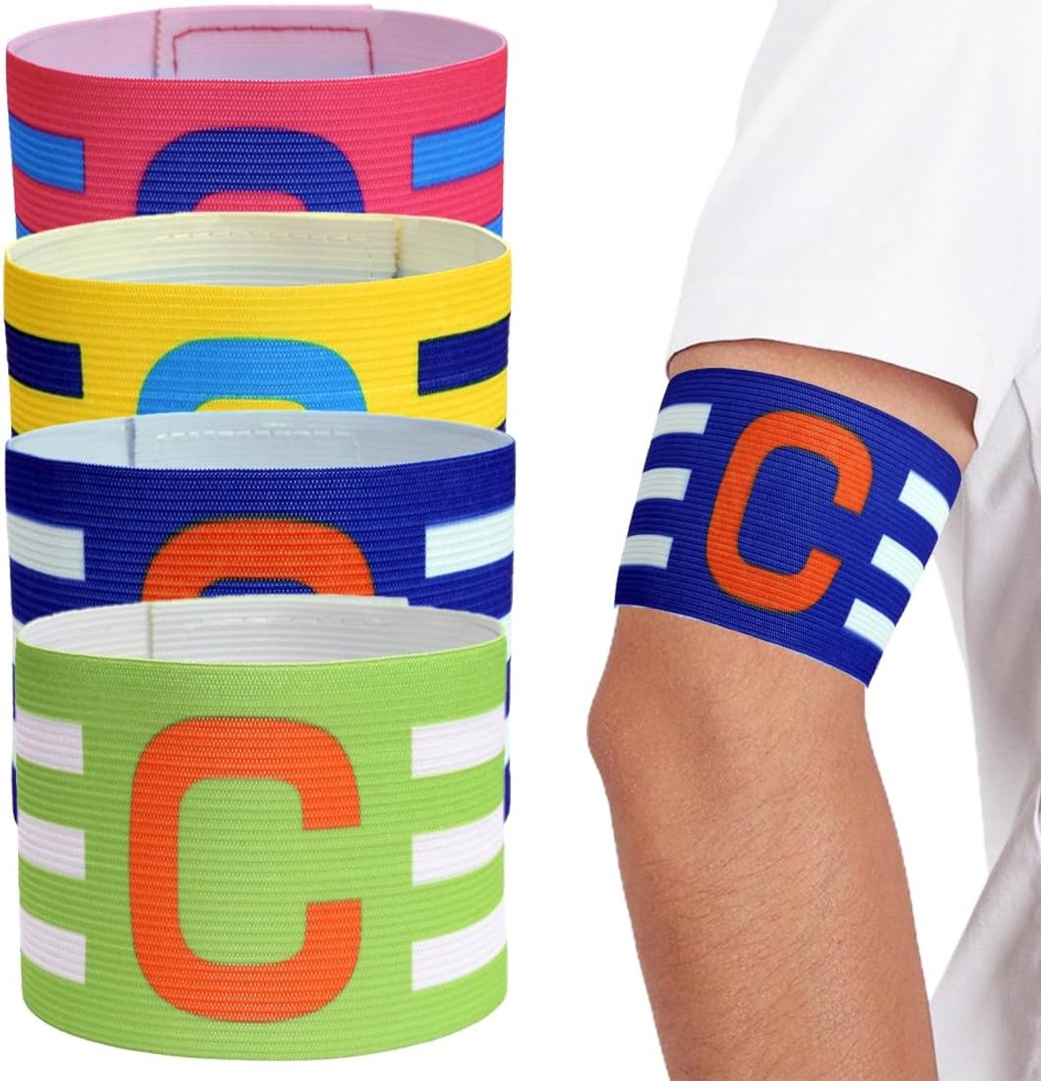SnelShoppen - 4 Stuks Verstelbare Elastische Aanvoerdersbandages voor Voetbalsleeves voor Kinderen Volwassenen Tieners Multisport Multi-Kleur