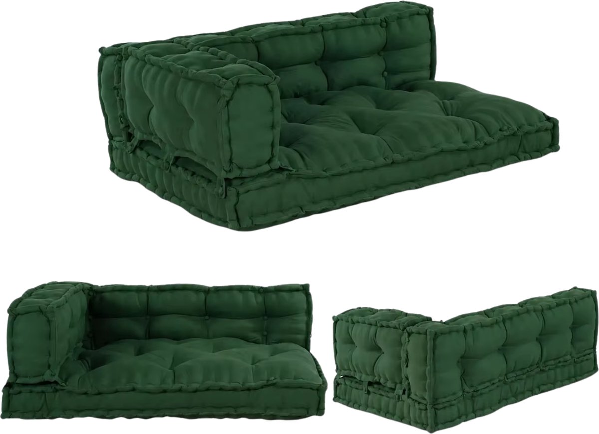 3-delige Palletkussen Set Groen – Katoen, Wasbaar & Geschikt voor Binnen en Buiten - Comfortabele Zit-, Rug- & Armsteunkussens