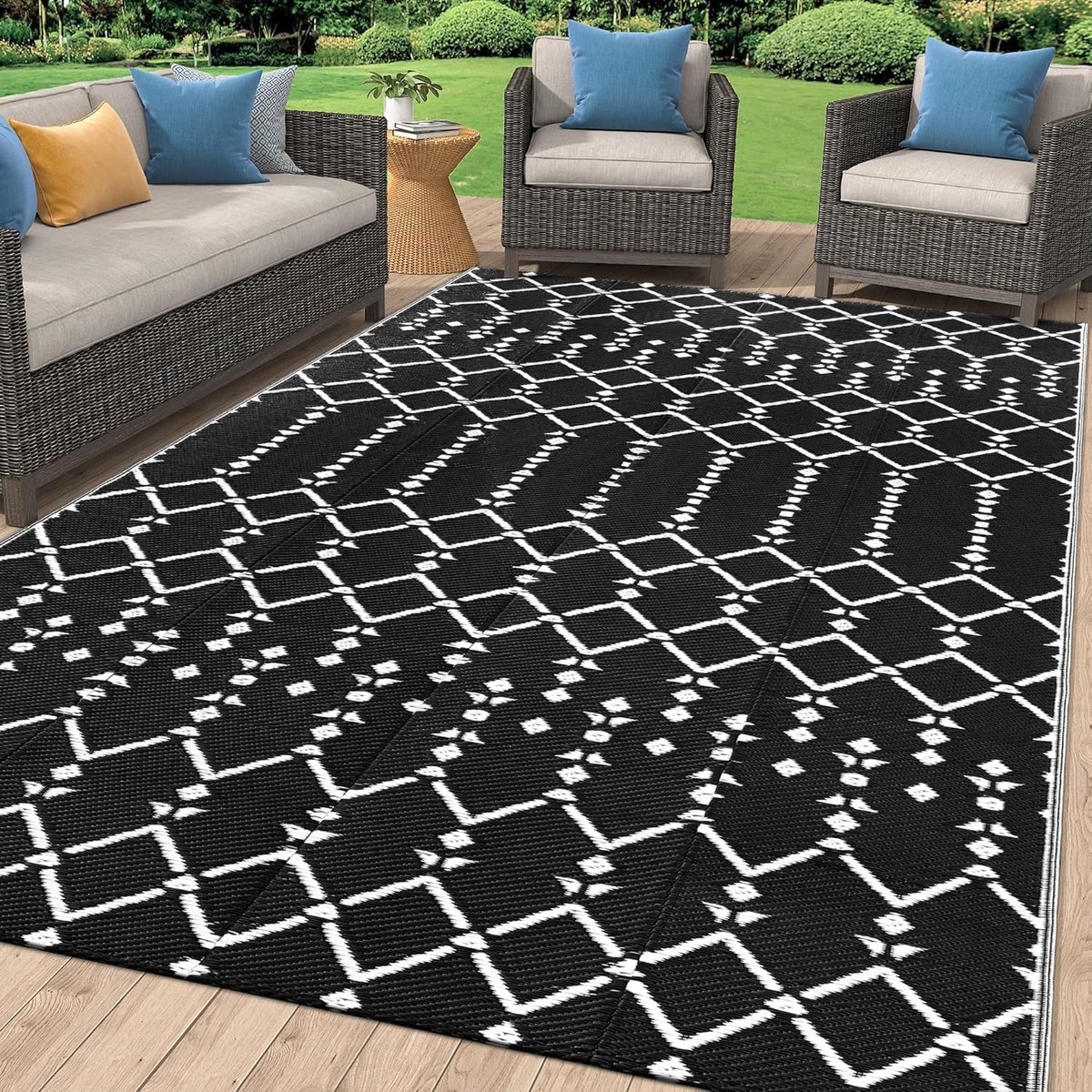 Buitentapijt - Buitenmat - Terras Aankleden - Waterdicht en Omkeerbaar - 120 x 180 cm - Zwart