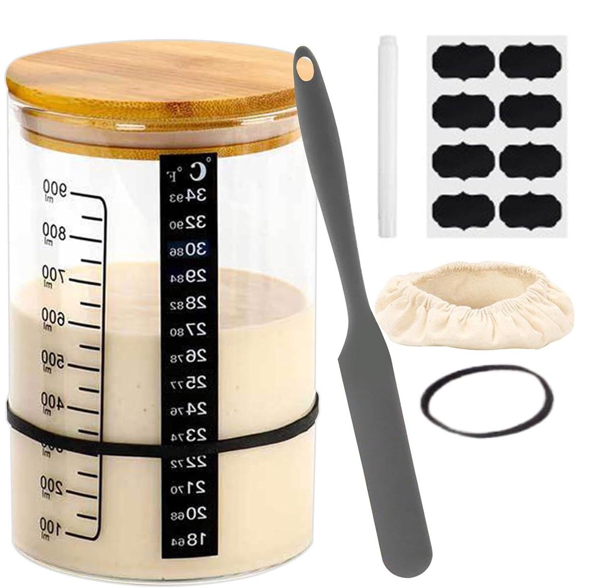 Zuurdesem Starterpot - Gisting Pot - Brood Bakken - Met Temperatuurmeter - 21 x 14 x 11 cm - Transparant
