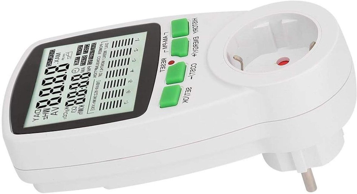 Stopcontact Energiemeter - Stroomverbruik Monitor - Energie Besparen - Groot LCD Scherm - 0-16A - Wit