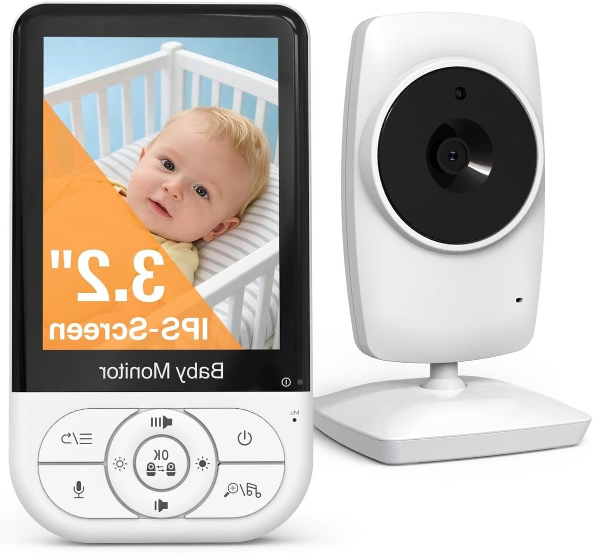 Babyfoon Met Camera - Video Monitor - Baby Bewaken - ECO-modus Temperatuur - 3.2 inch Scherm - Wit
