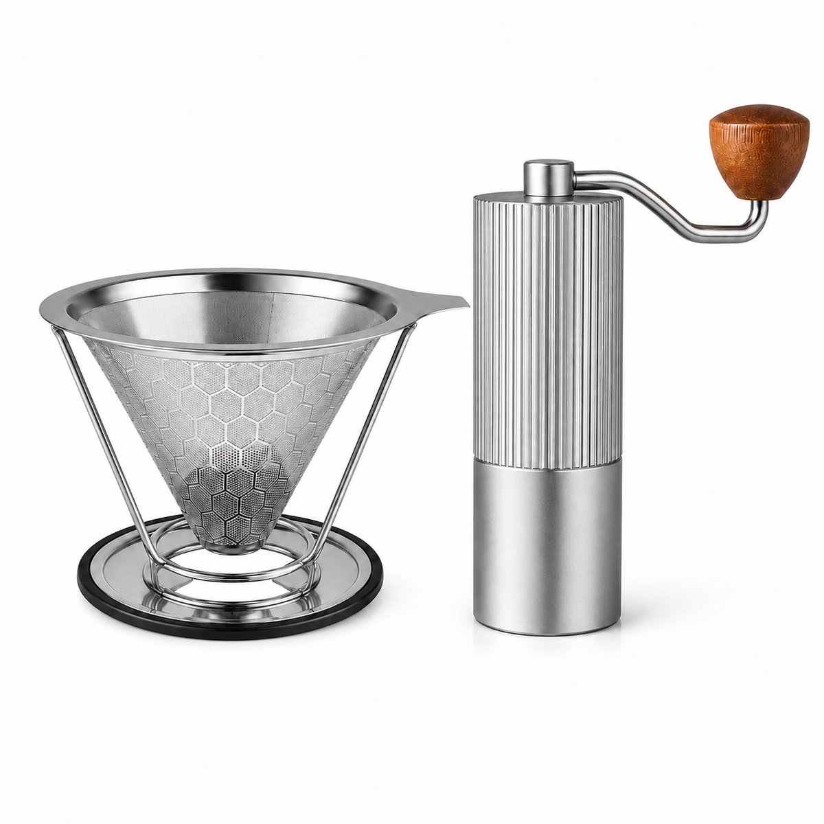 My Green Deal Handmatige Koffiemolen met Herbruikbaar Koffiefilter – Instelbare Maalgraad – RVS Pour Over Koffiefilterset
