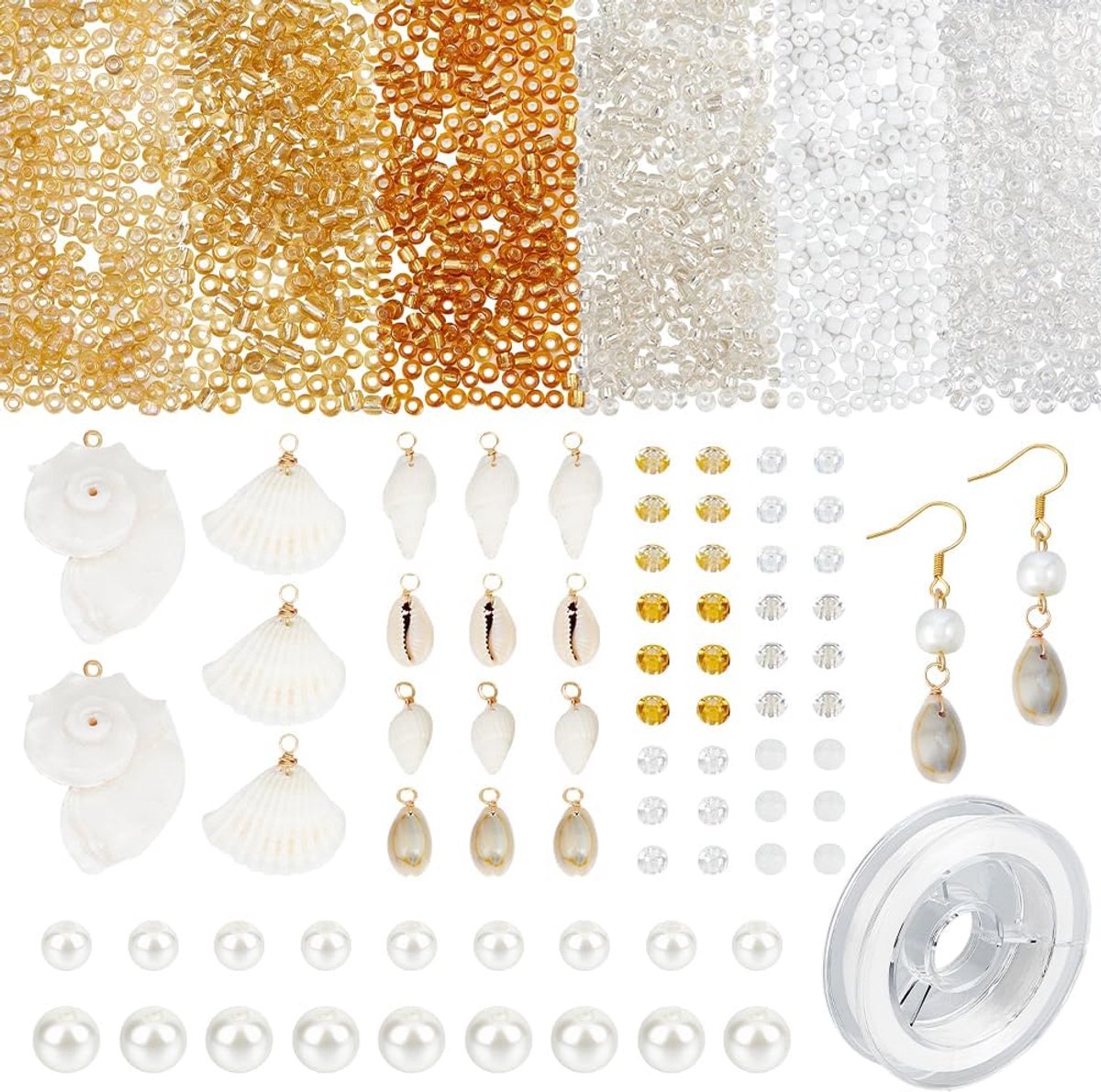 SnelShoppen - 1295-delige Boho Schelp Enkelbandjes Set - DIY Armband Maken Kit met Glas Seed Beads, Natuurlijke Schelp Charms en Elastisch Garena voor