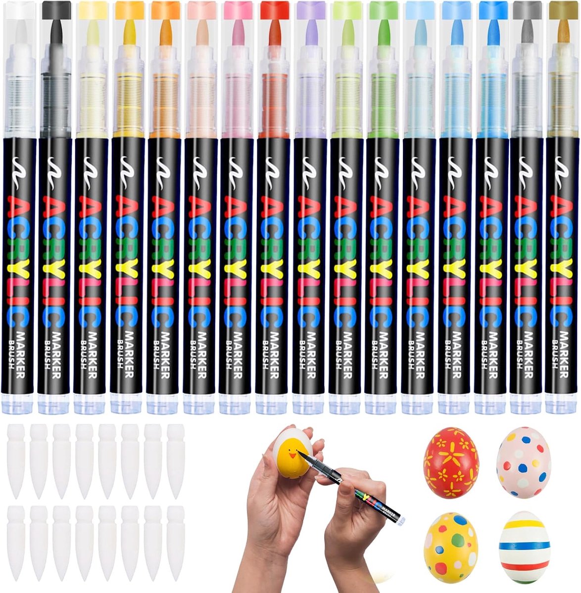 SnelShoppen - 16 Kleuren Porselein Stiften Acryl Viltstift Penset Waterdicht Keramische Verfset 1-5mm Penseelpunt met Vervangpunten voor Schilderen va