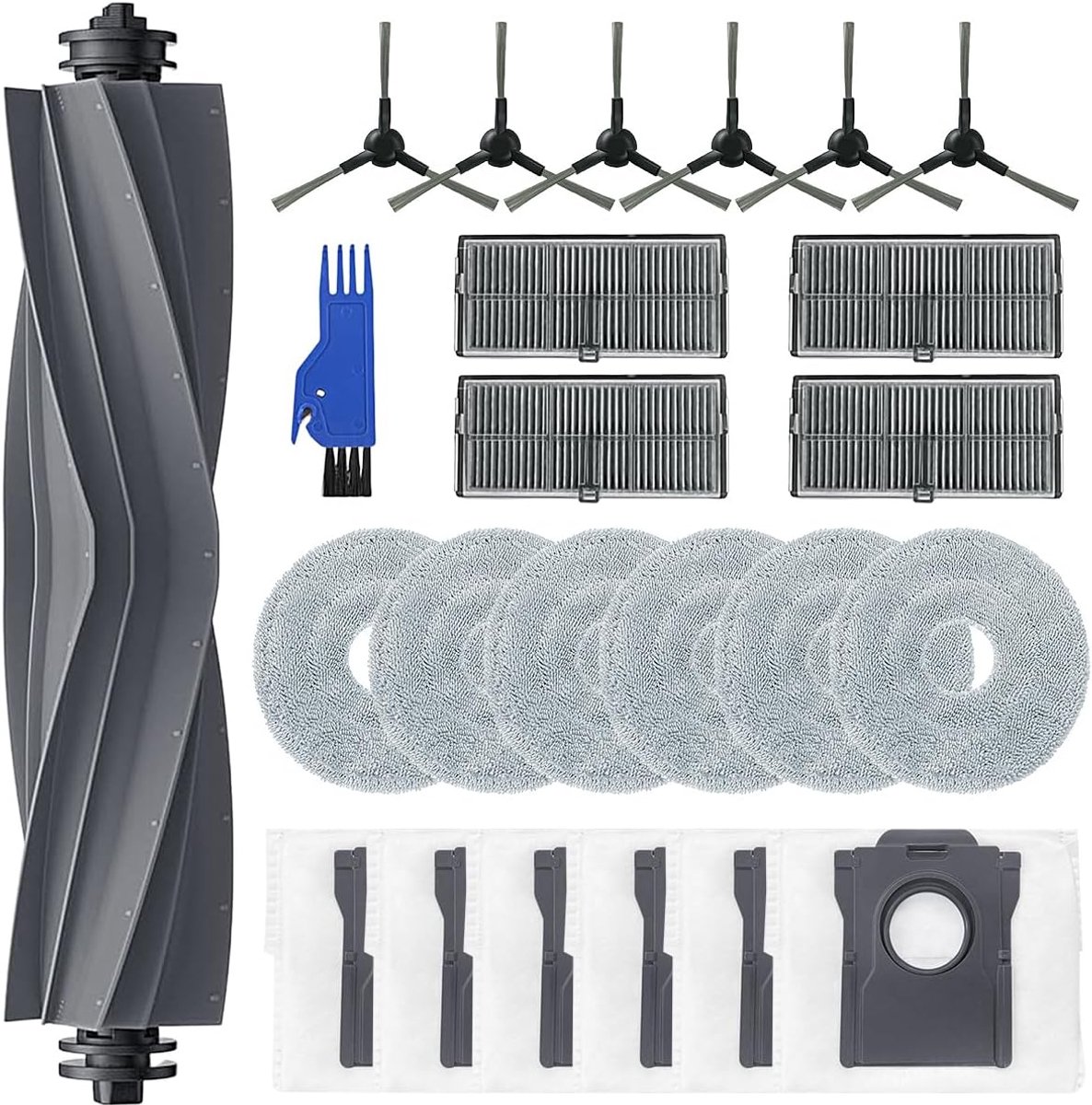 SnelShoppen - 24-delig Accessoire Set voor Robotstofzuiger, Inclusief Hoofdborstel, Zijborstels, Schoonmaakdoekjes, Stofzakken en Filters, Geschikt vo