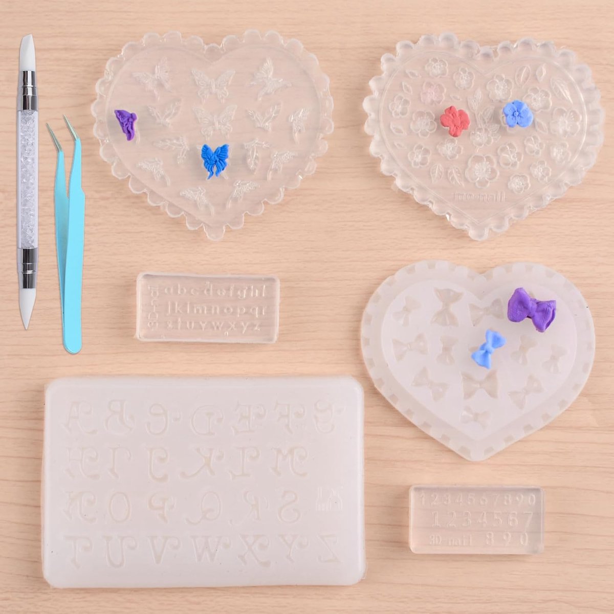 SnelShoppen - 6Pcs Siliconen Nagel Malletjes, 3D Bloem Vormpjes voor Nagels, Letters en Cijfers, Professionele Nageltools van Hoogwaardige Silicone, I