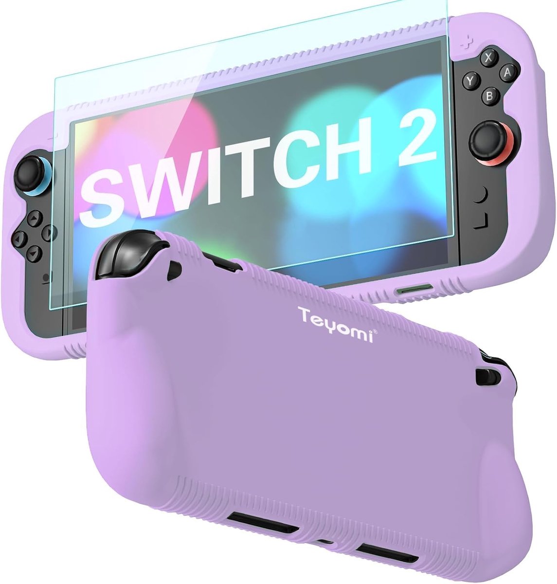 SnelShoppen - Siliconen hoesje Nintendo Switch 2 - Schokbestendige beschermhoes met gehard glazen schermbeschermer - Ergonomische grip - Paars - 2025
