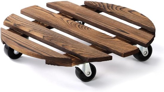 SnelShoppen - Plantroller Rond 30 cm Set van 1 - Houten Plantroller met Wielen voor Binnen en Buiten - Ideaal voor Zware Planten en Bloempotten - Tot