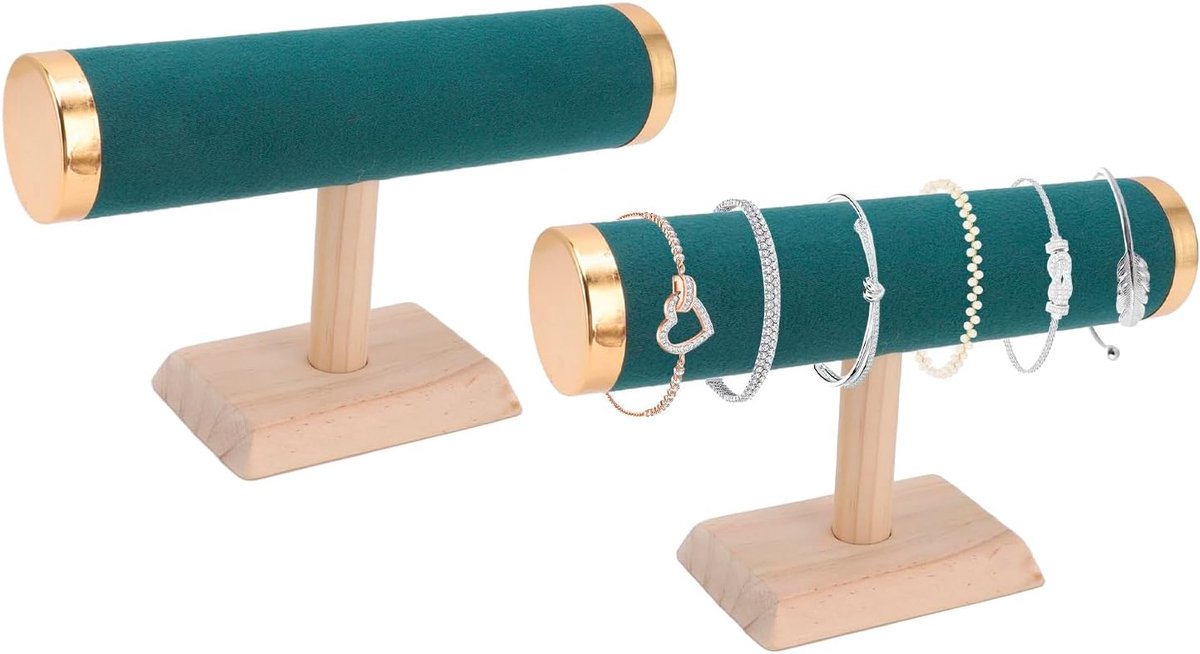 SnelShoppen - T Bar Sieraden Display Stand - 9,1 inch Armband en Ketting Houder - Sieraden Organizer - 2 Stuks Pluche Groen - Voor Thuis en Winkels
