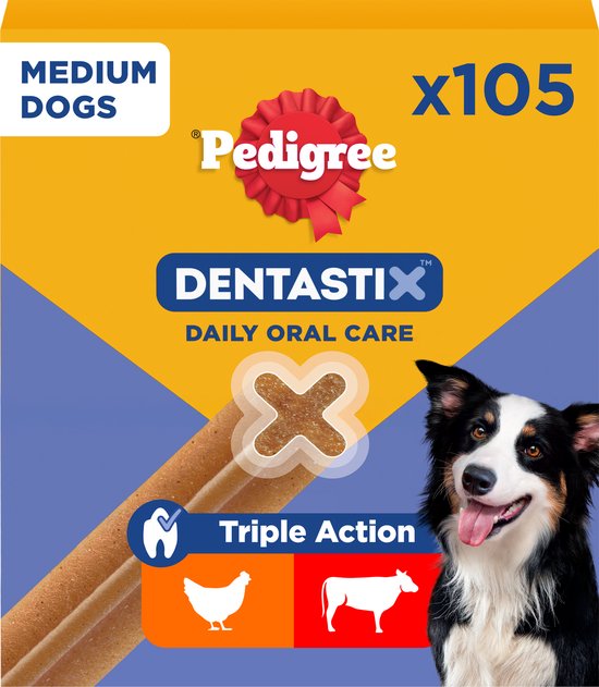 Pedigree Dentastix Kauwstaven - Gebitsverzorgende Hondensnacks - Medium - 105 stuks