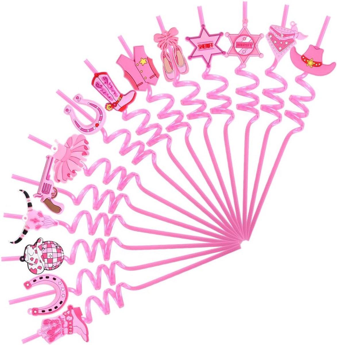 Drinkrietjes 14pcs - Herbruikbare Roze Cowgirl Rietjes - Western Cowboy Stijl - Perfect voor Feestjes - ShopVlot