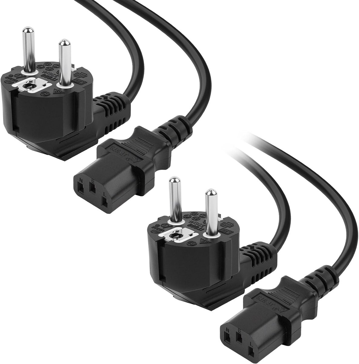 SnelShoppen - 2 Stuks 2 Meter Voedingskabel Koelapparaat Kabel, 3-Pins Euro Stekker Type F (CEE 7/4) voor PC en Elektronische Apparaten