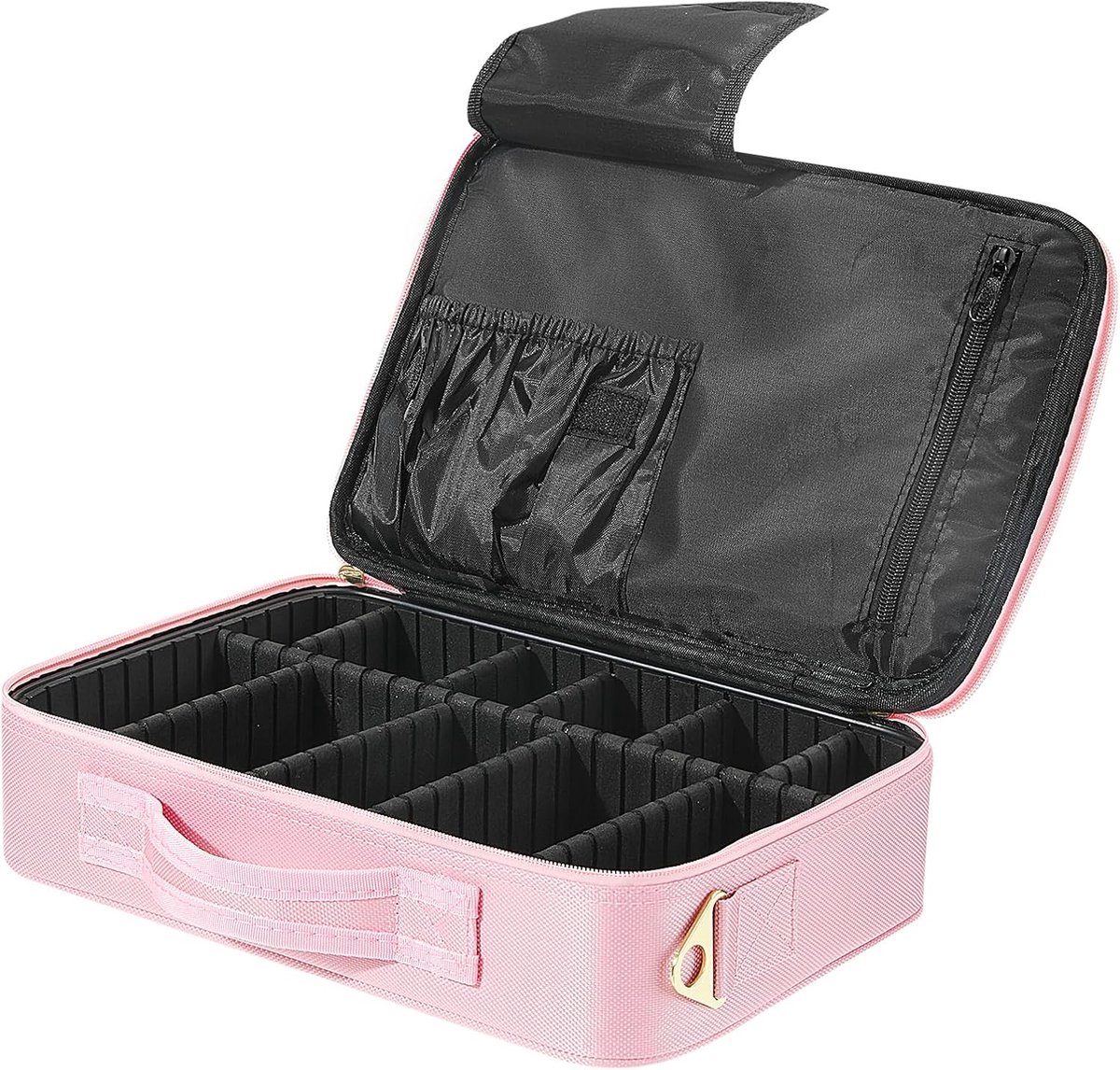 SnelShoppen - Luxe Reistassen Makeup Tas, Grote Make-up Organizer met 3 Compartimenten, Schouderriem en Spiegel, Verstelbare Make-up Tas voor Vrouwen