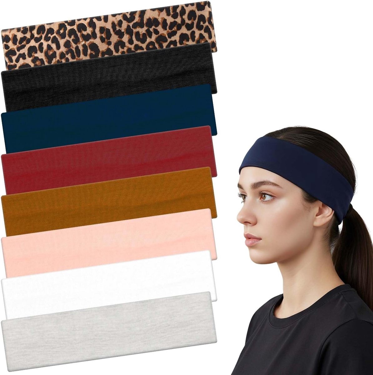 SnelShoppen - 8 Stuks Sporthoofdbanden - Zachte Elastische Hoofdbanden voor Dames en Heren - Zweetabsorberende Hoofdbanden - Unisex Modieuze Hoofdband