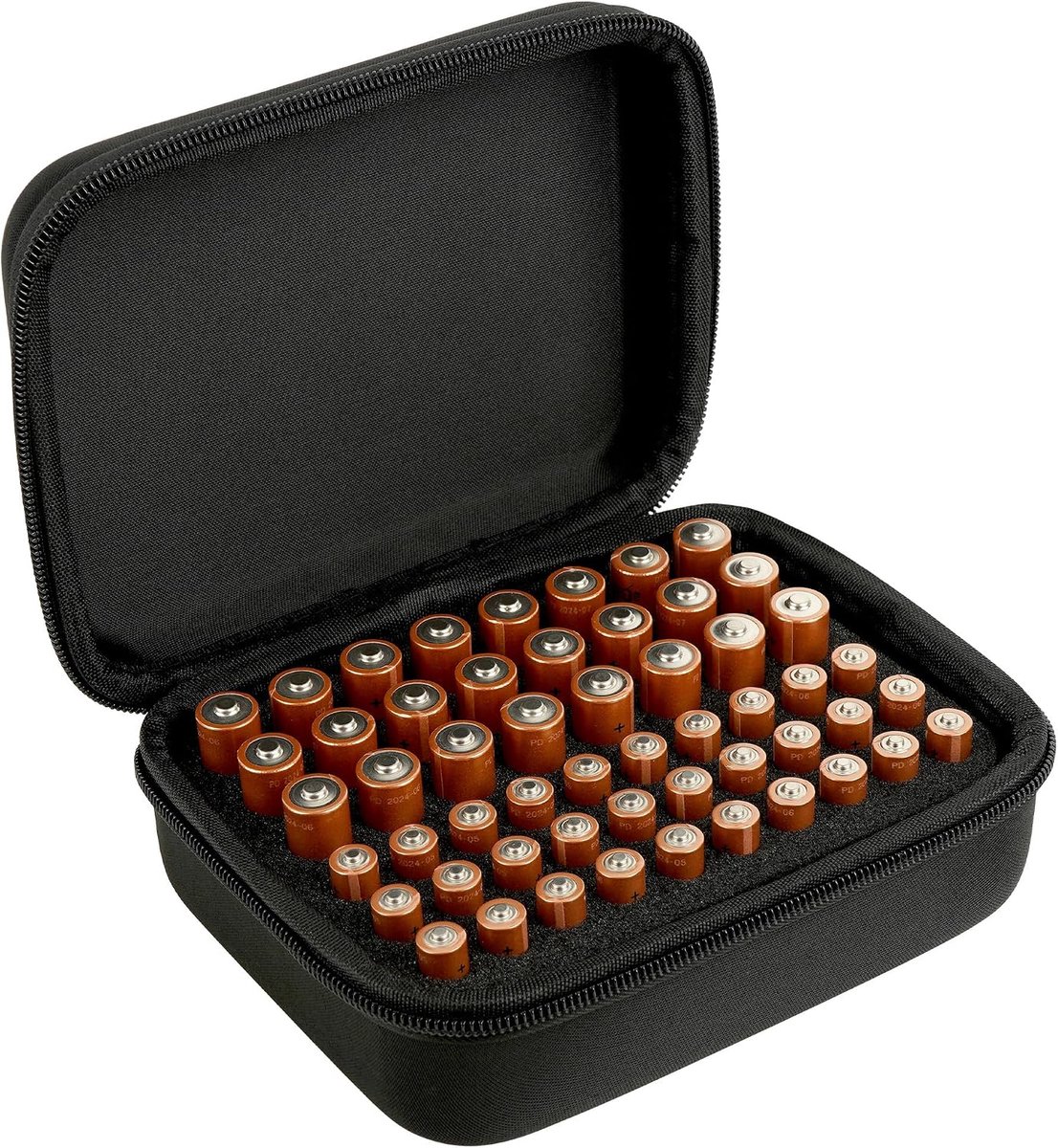 SnelShoppen - Compacte Batterijen Organizer - Harde Opbergdoos voor 54 AA AAA Batterijen - Semi-Waterdicht, Reisoplossing, Zwart, Perfect voor Camping