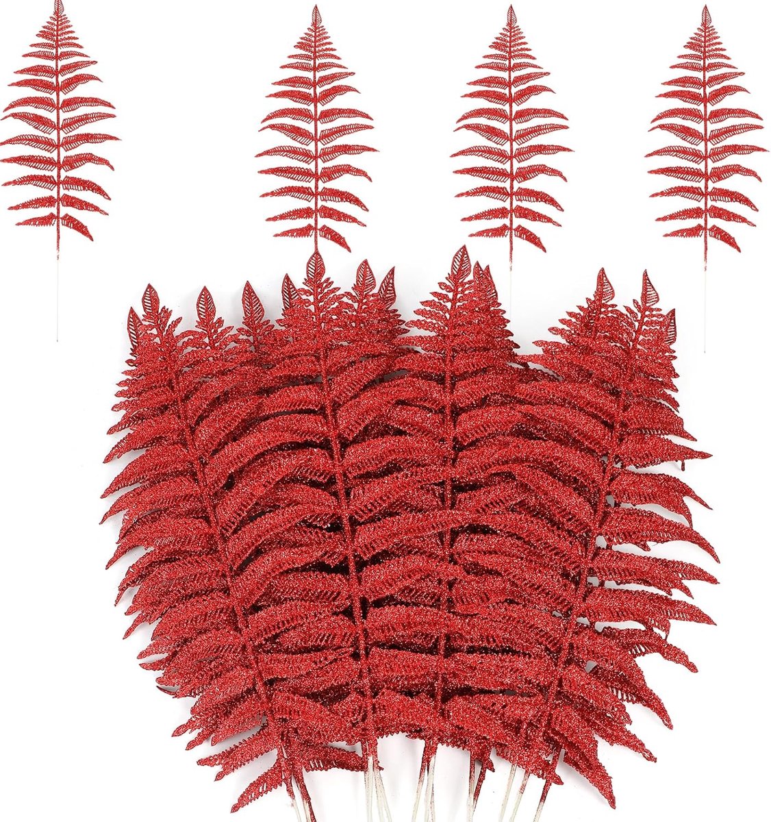 SnelShoppen - 16 Stuks Kunststof Kerstbladeren Kunstmatige Tropische Kerstbladeren Rode Planten Takken voor Doe-Het-Zelf Creaties Versieringen Kerstbo