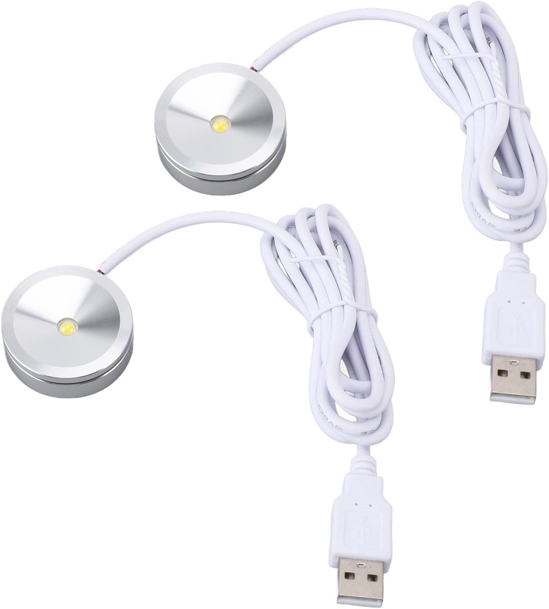 SnelShoppen - 2 Stuks LED Lampen Plafond Spots voor Display, Ronde USB Insteekverlichting met 10m Kabel, Perfect voor Sieradenkast en Showcase