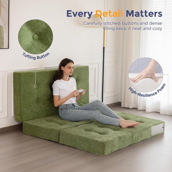 Opvouwbare Matras - Slaapmat Futon - Gastvrij Ontvangen - Verstelbaar in Drieën - 15 cm Dik - Lichtgroen — afbeelding 2