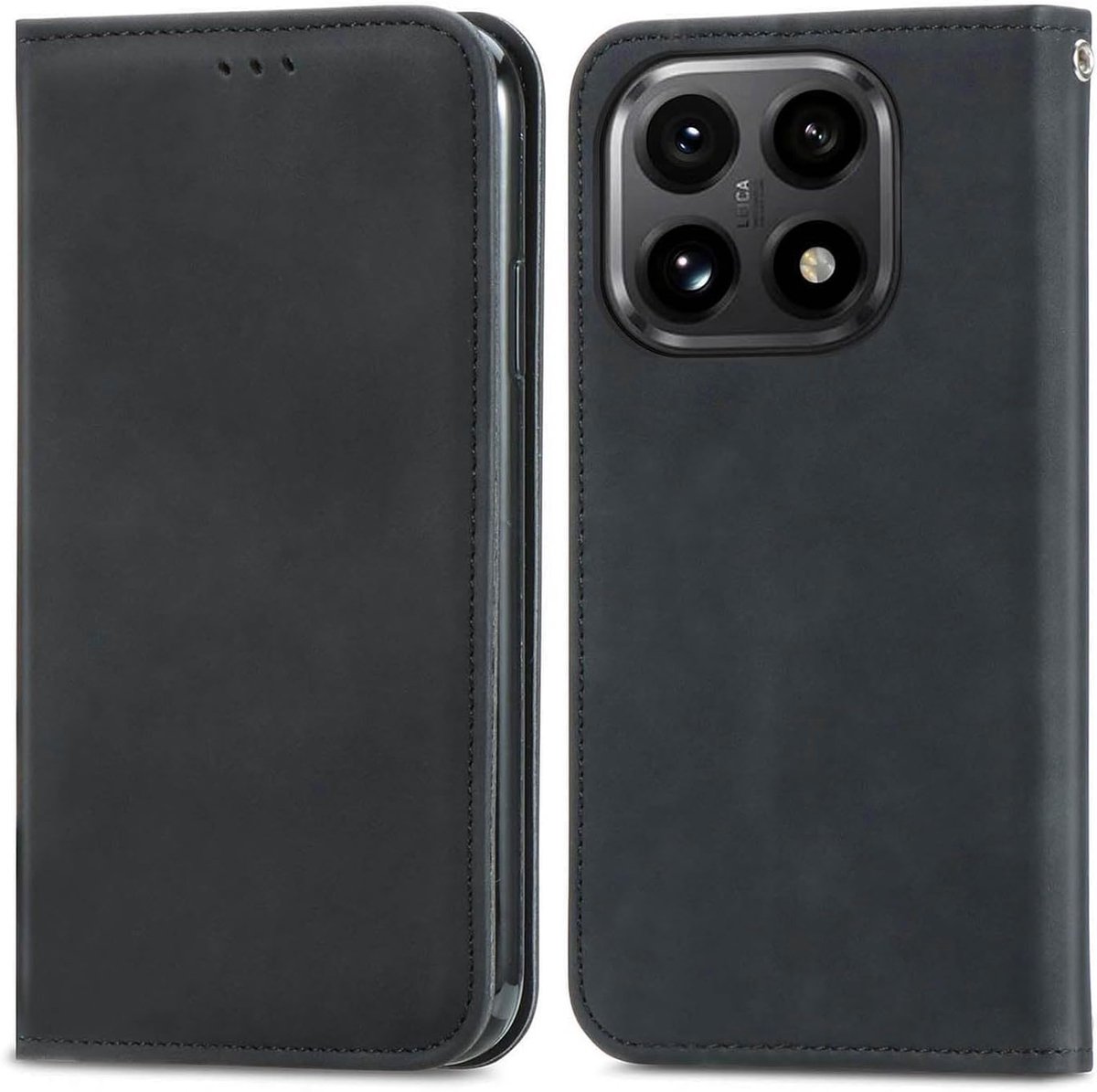 SnelShoppen - Luxe BORYA Leer Hoes voor Xiaomi 15T, Premium PU Leer met RFID Bescherming, Elegante Eenvoudige Wallet Stand Cover met Kaartsleuven - Zw