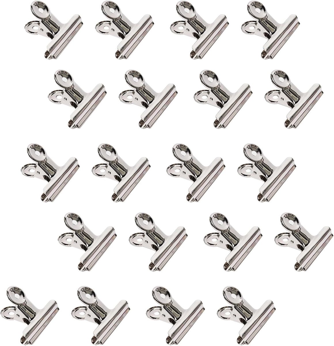 SnelShoppen - 20 Stuks Kleine Bulldog Clips 31mm Zilver RVS Binder Clips met Sterke Metalen Clips voor Documenten, Foto's, Labels en Organisatie