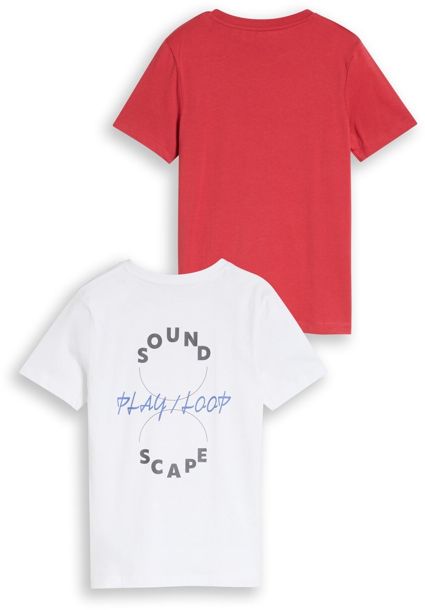 Tom Tailor - Basic T-shirt in een set van 2 - Maat 152 - fresh cardinal red