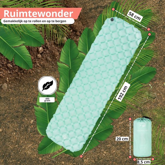 Kampeer Matras - Luchtbed Outdoor - Kamperen Wandelen - Ultralicht Compact - 192 x 58 cm - Turquoise — afbeelding 4