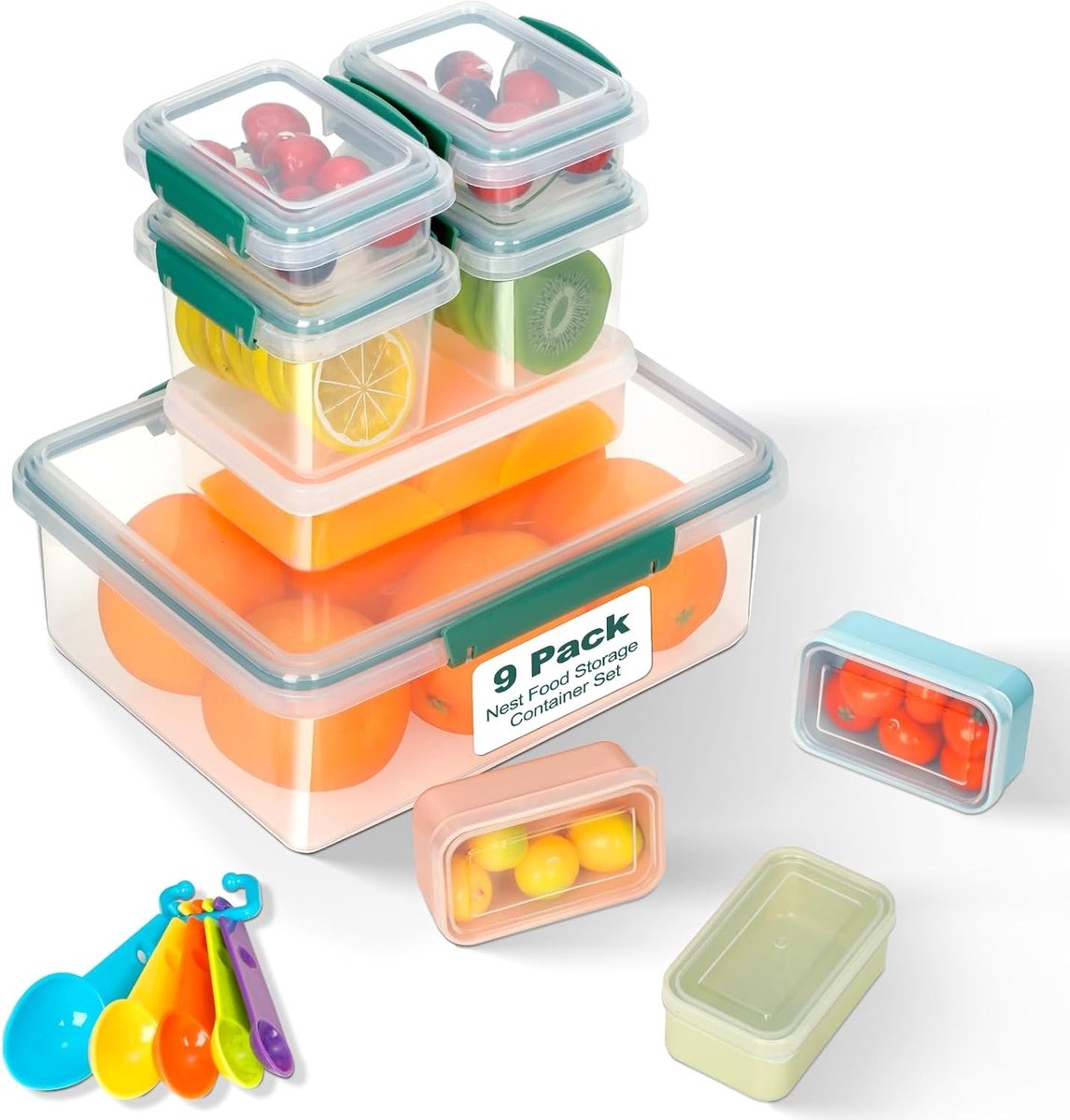 Airtight Voedselcontainers, Stapelbaar en BPA-vrij, Inclusief 5 Lepels, Vaatwasserbestendig, Set van 10