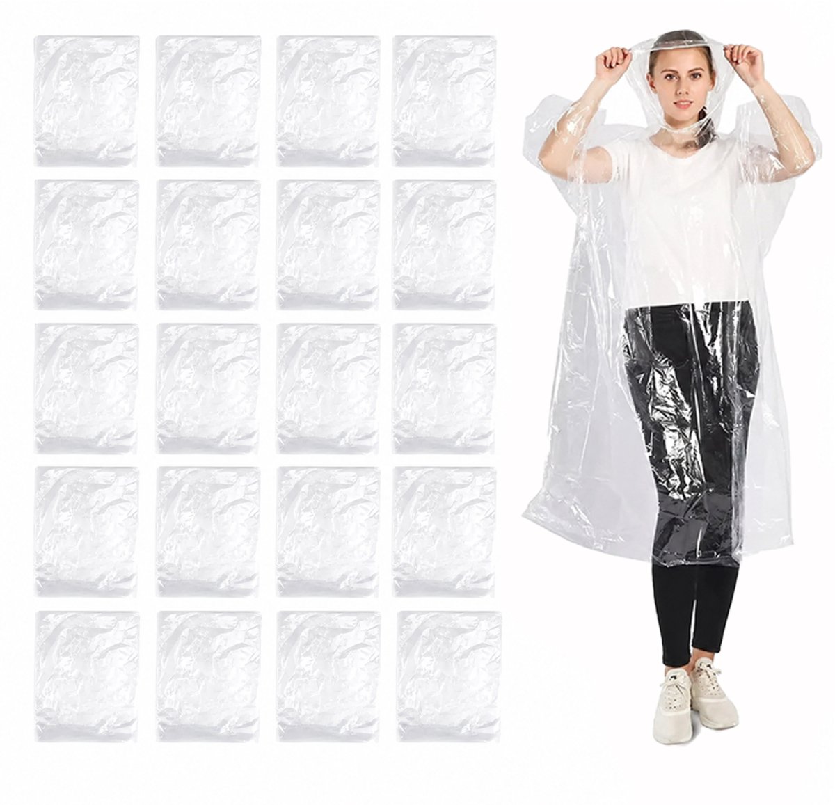 OUYLAF Regenjas - poncho - 20 Stuks - regenponcho - Wegwerp - Transparant - Regenpak - Poncho Set