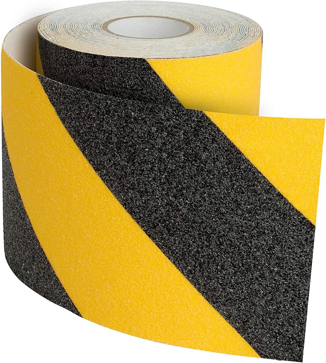 SnelShoppen - Zelfklevende Antislip Veiligheidstape 5cm x 10m met 'Let op uw Stap', Hoogtractie Grip, Residu Vrij, Voor Binnen en Buiten, Zwart en Gee