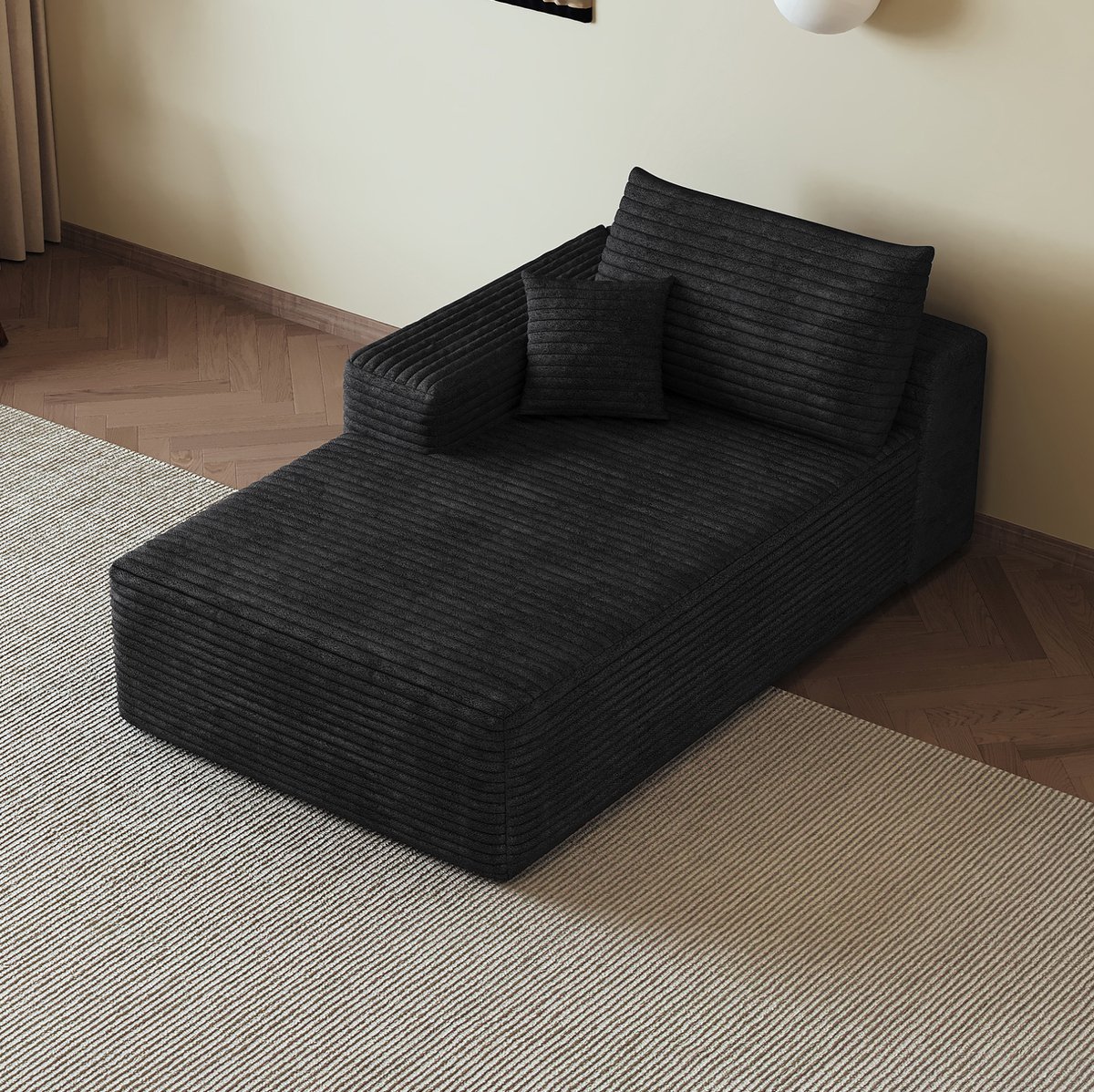 MIVRAY Slaapbank 1-Zits - Chaise Lounge Met Zachte Corduroy Stof - Voor Woonkamer En Slaapkamer - Zwart - Stof