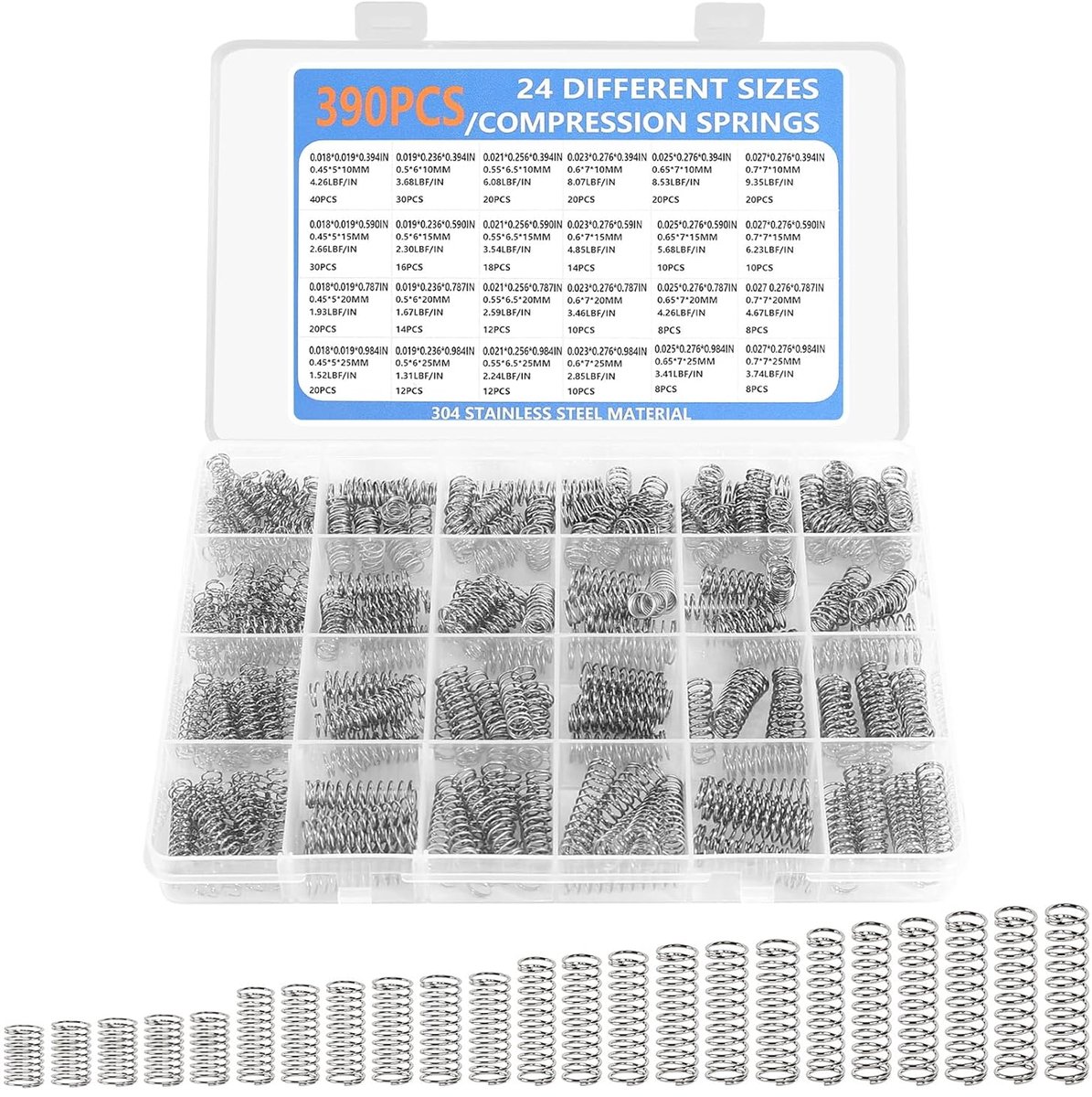 390 Pcs 304 Stainless Steel Small Springs Set of 24 Different Sizes Mechanical Metal Mini Springs for DIY Car Repairs - ShopVlot
