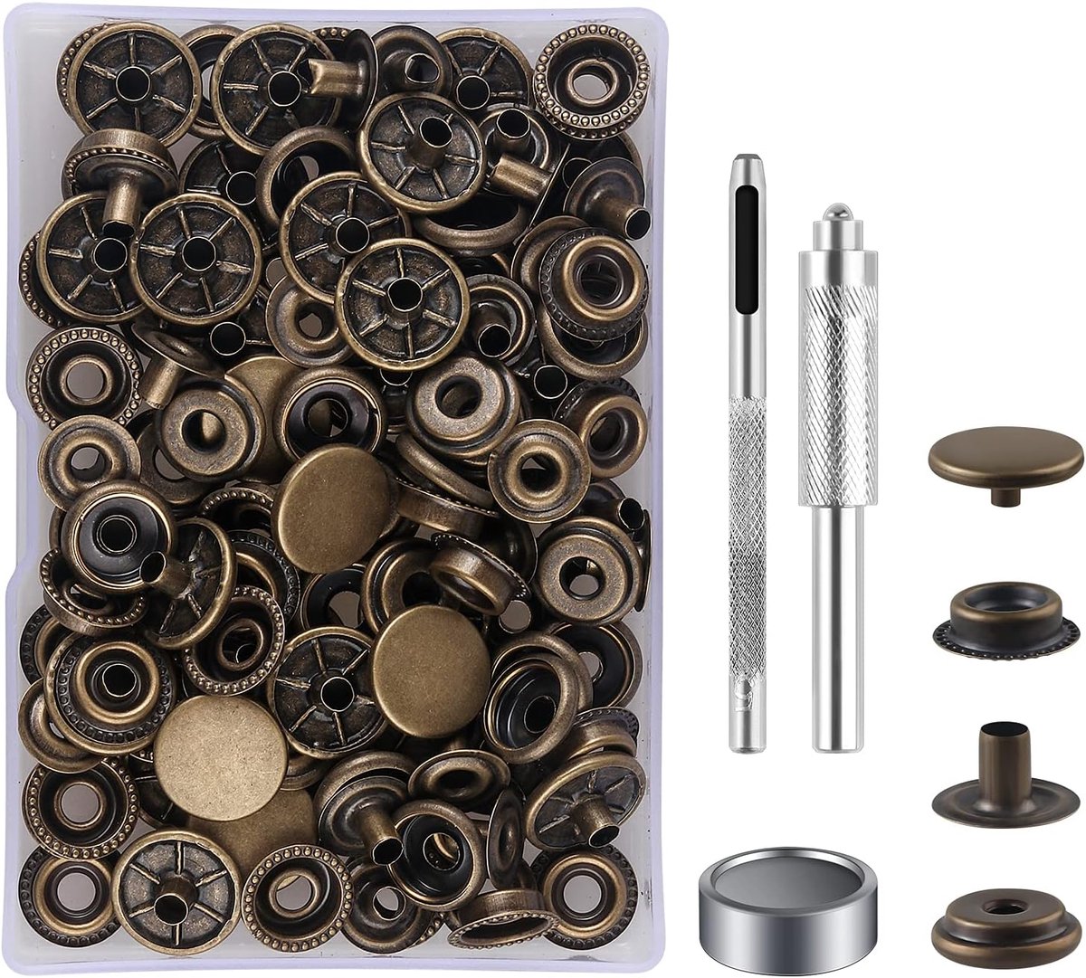 Snapknopen 32 Sets - Messing - Inclusief handgereedschap - Perfect voor jassen en leerwaren - ShopVlot