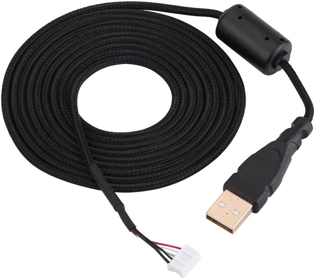 SnelShoppen - Universele USB Muiskabel Vervanging voor Gaming Muizen - 2 Meter Zwart met Vergulde USB Connector en Sterke Draad met Magnetische Ring