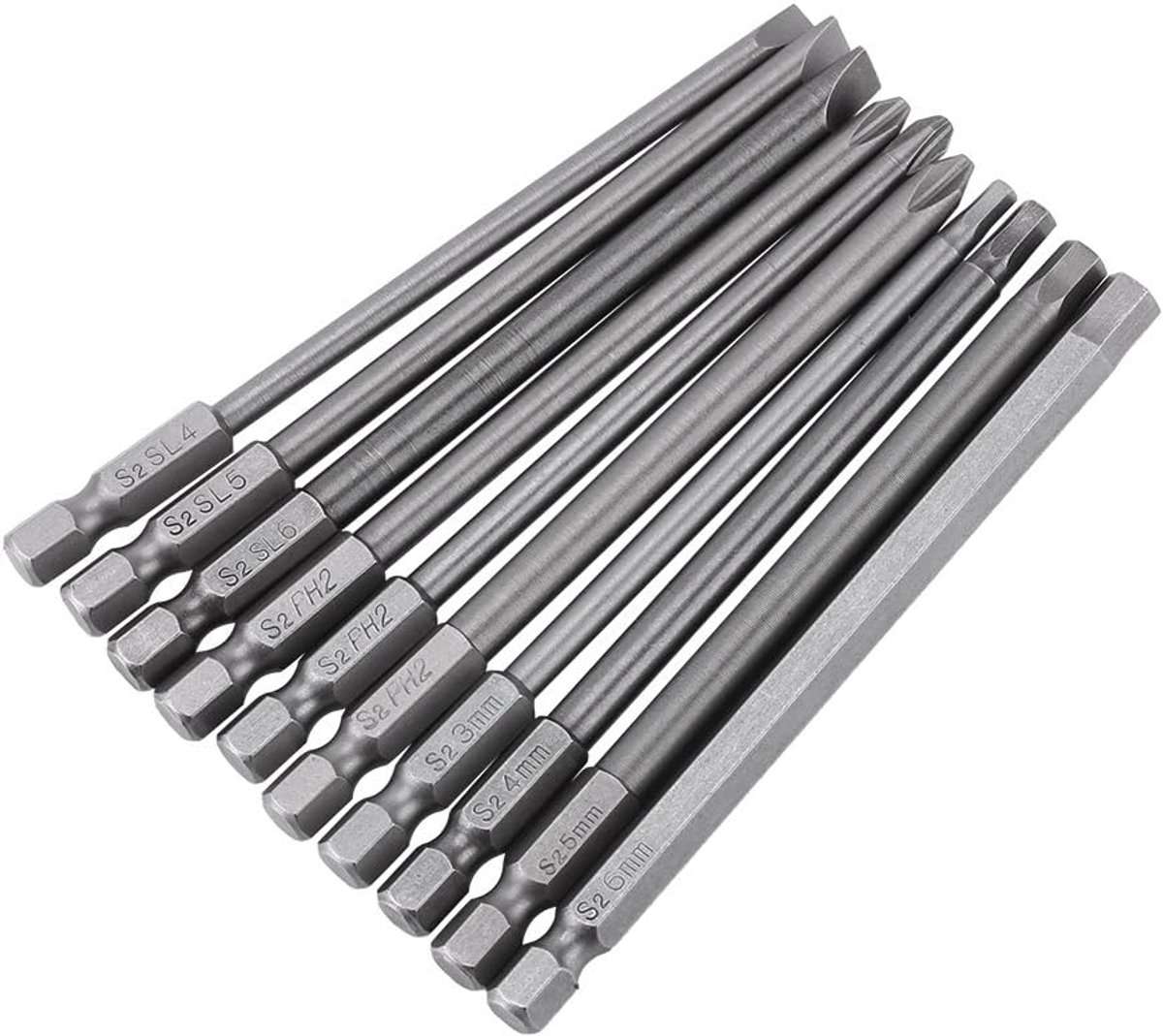 SnelShoppen - 10-delige Long Schroevendraaier Bits Set met Magnetische Kop, 1/4 Inch Hex Shank, 100mm Lengte, Geschikt voor Elektrische en Handmatige