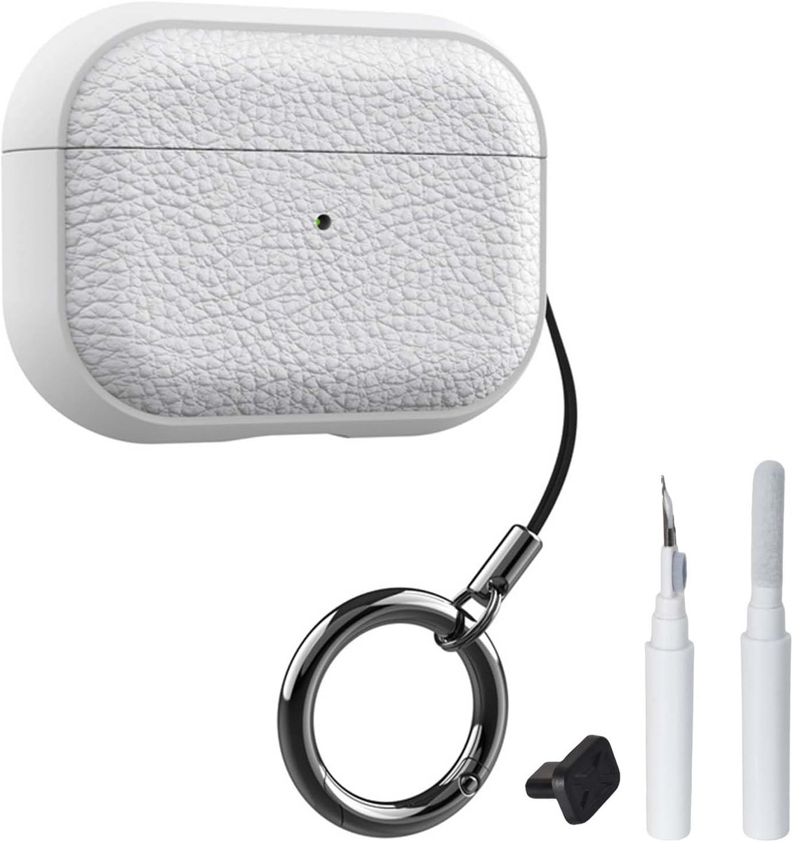 SnelShoppen - Beschermhoes voor AirPods Pro 3 (2025) - Siliconen, Schokbestendig, Inclusief Reinigingsset, Wit, Anti-Verlies Sleutelhanger