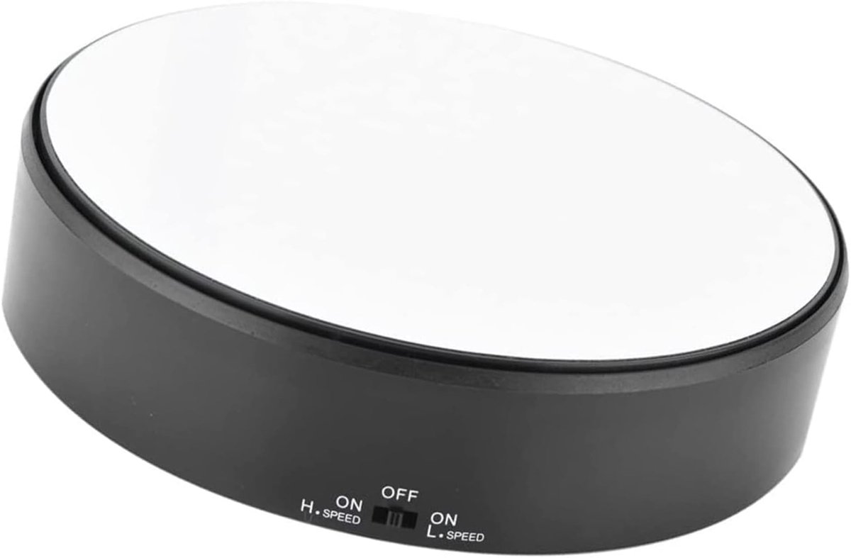 SnelShoppen - 360° Draaiende Sieradenstandaard met Spiegel, 18 cm Glasoppervlak, Verstelbare Snelheid, Voor Sieraden, Horloges, Telefoon