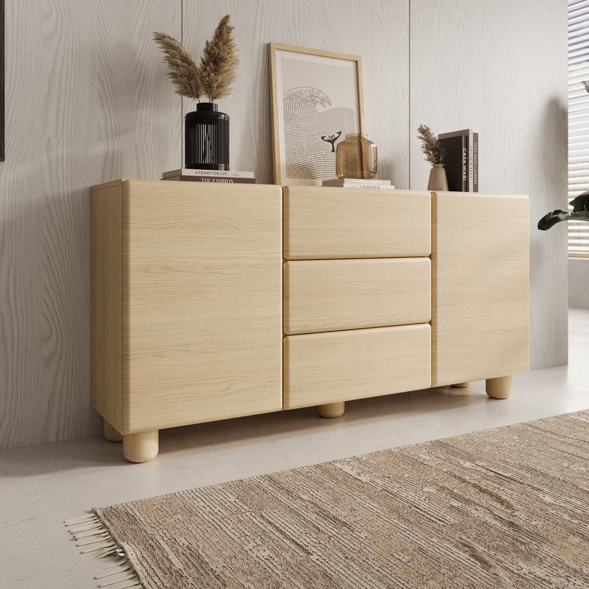 Meubella - Luvano - Dressoir - Licht eikenpatroon - 160x38x80 cm
