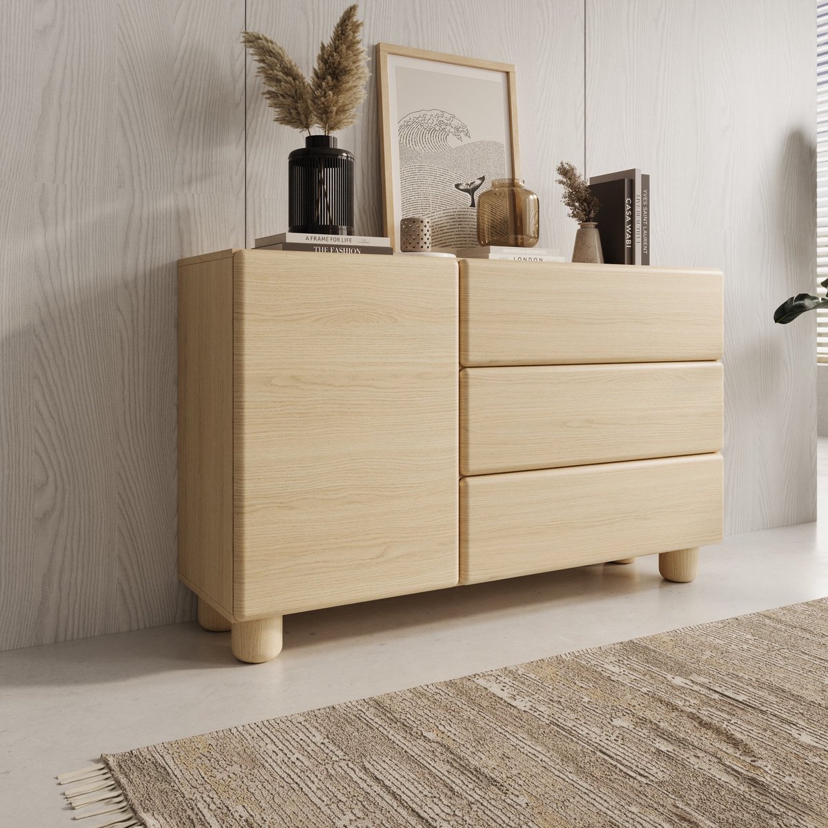 Meubella - Luvano - Dressoir - Licht eikenpatroon - 130x38x80 cm