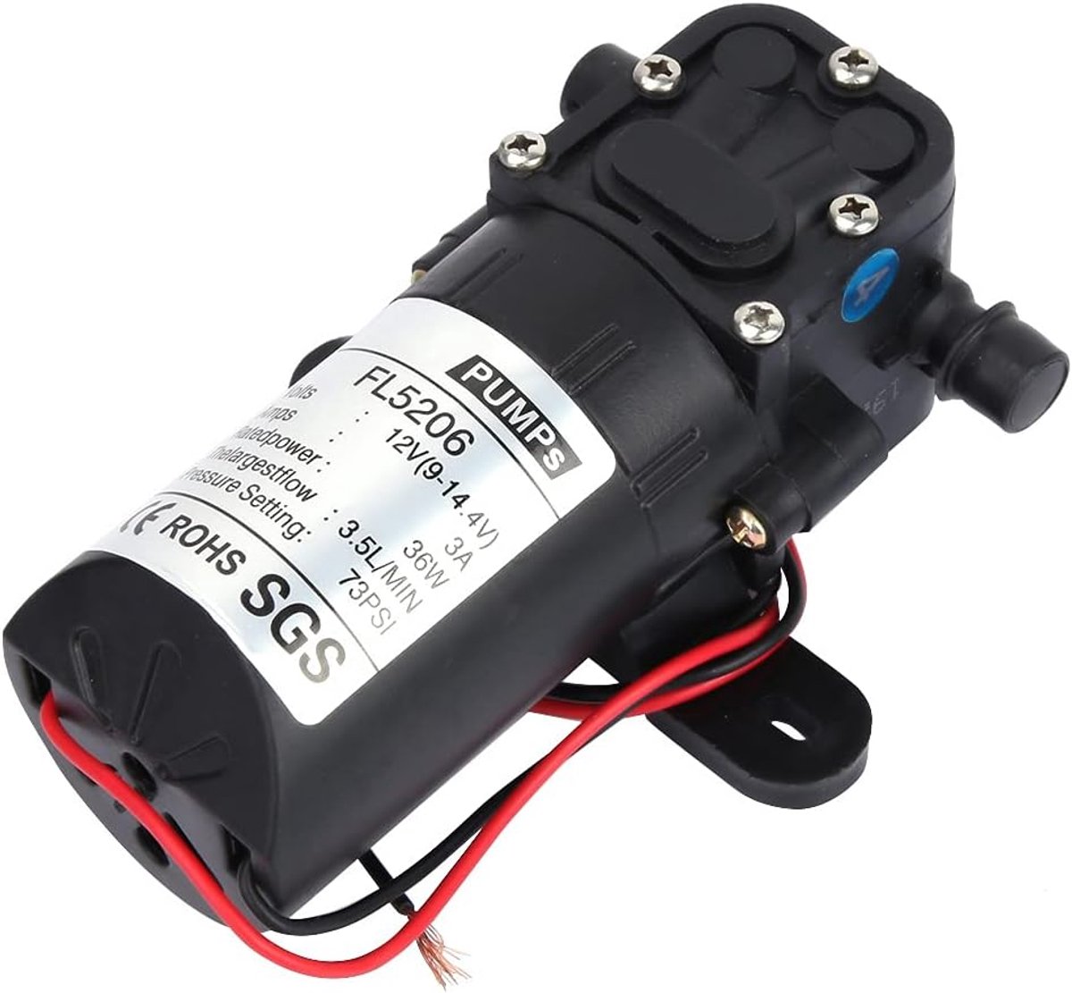 SnelShoppen - General diafragma pomp, waterdrukpomp 3-5L/min 36W 12V/24V, kunststof, perfect voor camping, tuin, caravan en algemeen gebruik