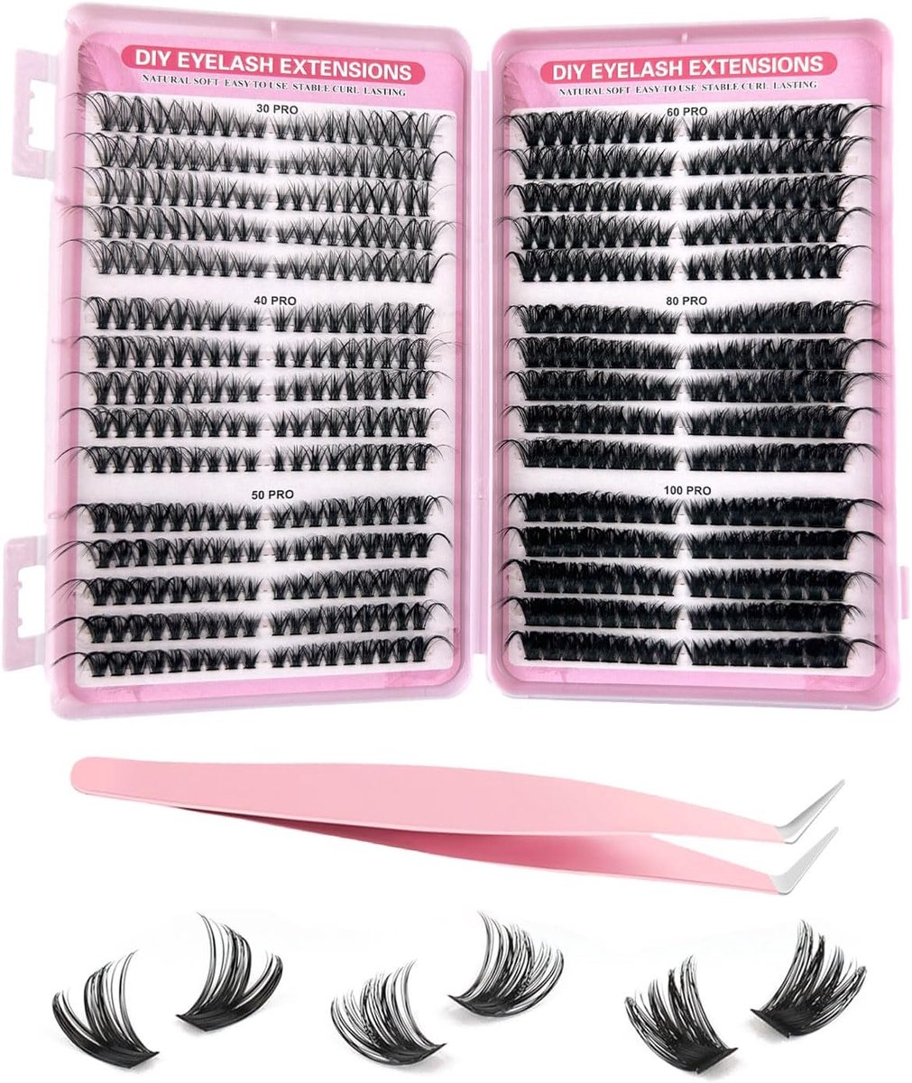 600 Pieces Cluster Eyelashes 30-40-50-60-80-100 D Curl Lash Extension Comes with Tweezers Set Artificial Eyelashes for - ShopVlot