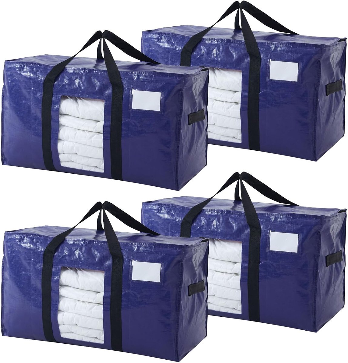 SnelShoppen - Navy Opbergtas 100 L 4 Pack Waterbestendig met Zip Deksel Handvatten en Helder Venster - Perfect voor Kleding, Dekbedden, en Tuinaccesso