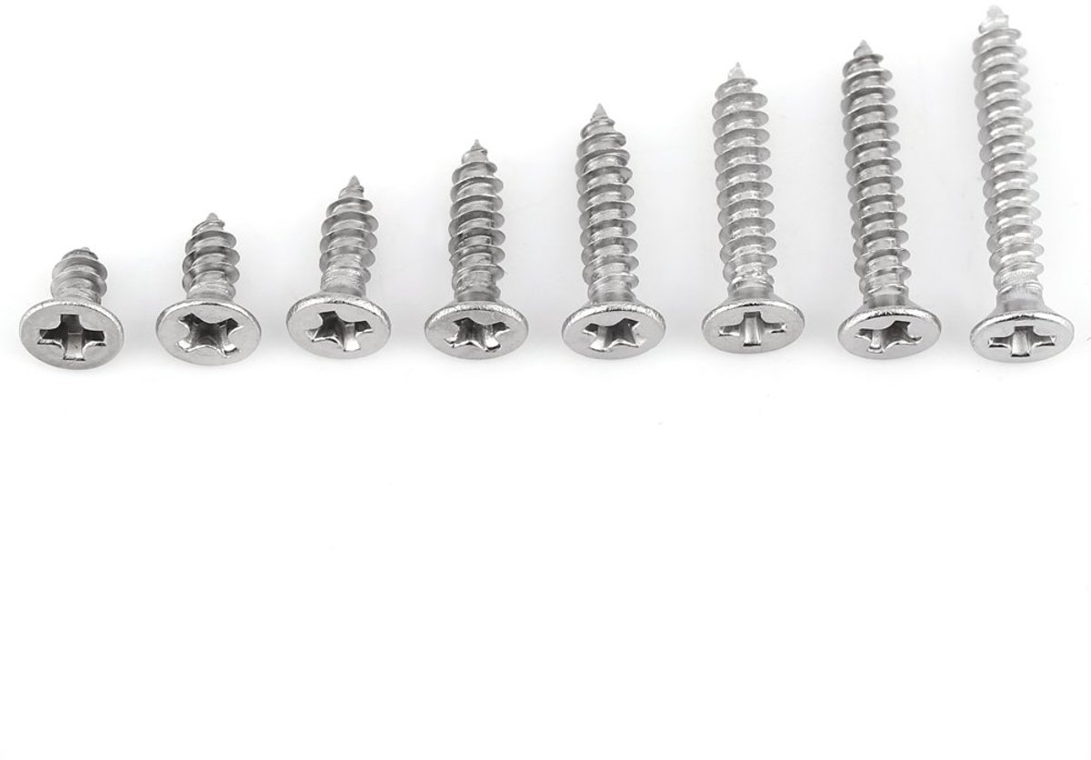 SnelShoppen - 200 Stuks Assortiment Kruiskopschroeven M3 RVS Verzonken Hoofd Roestvrij Staal Universeel Gebruik