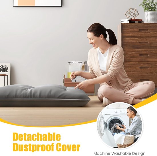 Japanse Futon Matras - Vloermatras Opvouwbaar - Comfortabel Slapen - Wasbare Hoes - 90 x 200 cm - Grijs — afbeelding 5