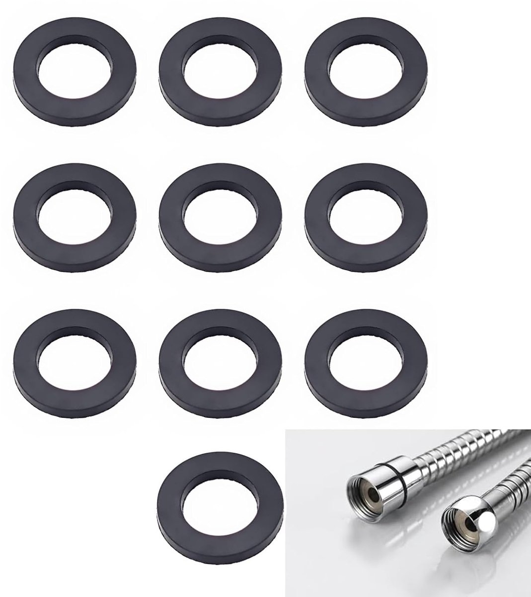 SnelShoppen - 10 Stuks Zwarte Douchekop Ringen, 3/4 Inch Rubber Douche Slang Seal Ringen, Vervangingsringen voor Douchekop en Slangverbinder