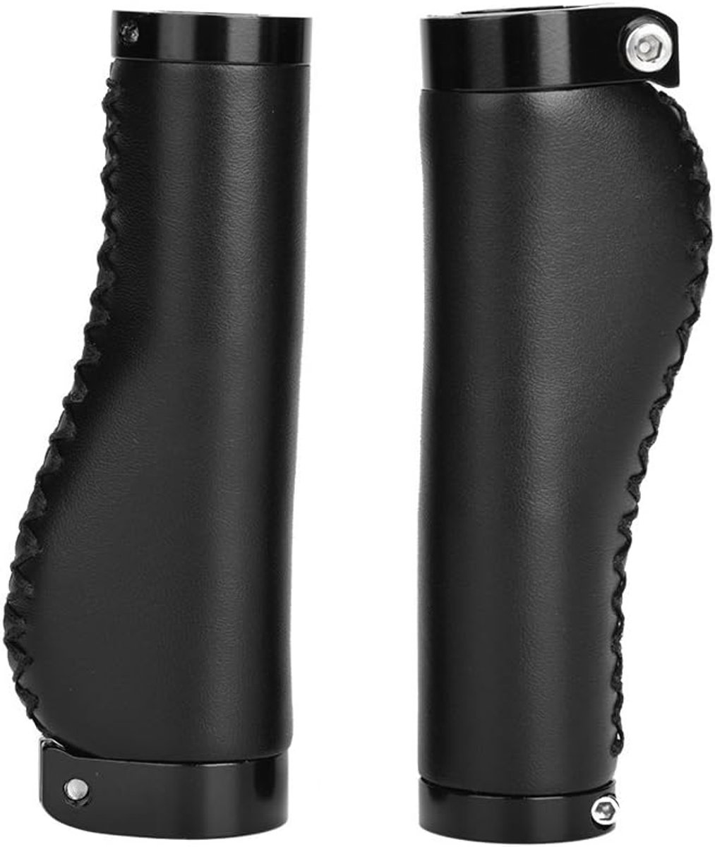 SnelShoppen - Ergonomische Fietshandvaten voor Mountain en Racefiets met PU Leer, Dubbel Lock-On, Zwart, Ideaal voor Comfortabel Fietsen